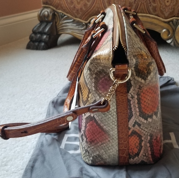 Brahmin Dark Rum Sol Duxbury Satchel with Matching Wallet (snakeskin pattern) - Picture 4 of 11